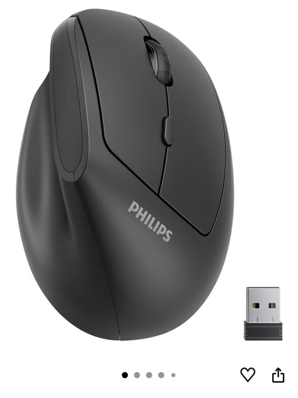 Philips Black Wireless Ergonomic Right-Hand Mouse with USB Receiver